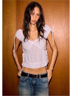 Zara Light Lavender Tie-Shoulder Crop Top